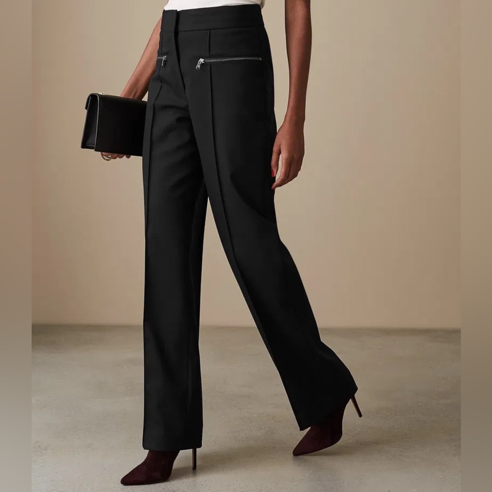 REISS Miller wool blend Wide Leg Trousers black 4 euc zipper details